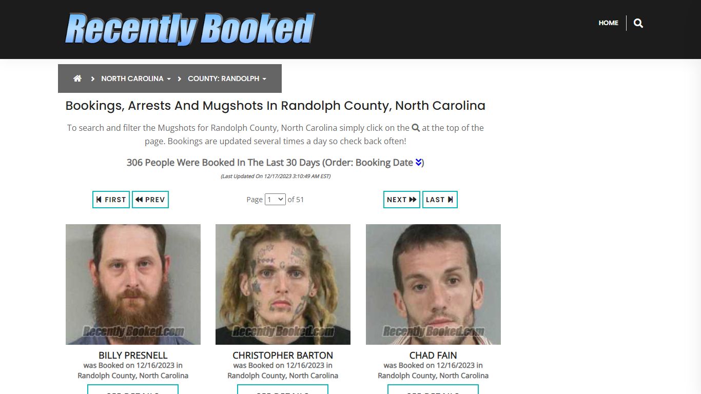 Bookings, Arrests and Mugshots in Randolph County, North Carolina