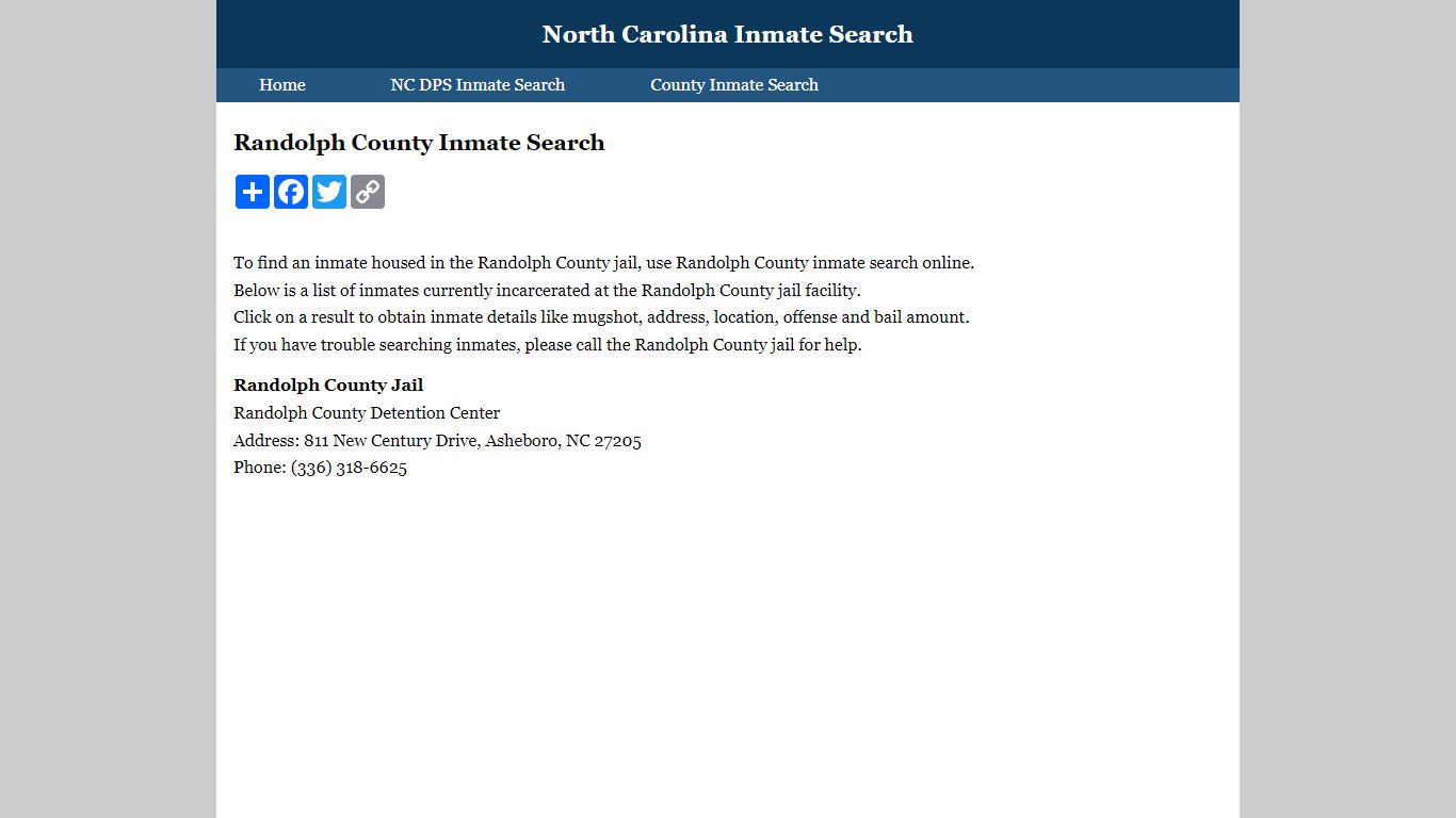 Randolph County Inmate Search - North Carolina Inmate Search